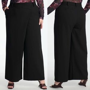 Eloquii Wrap Front Wide Leg Pants Black Asymmetrical Zip 18 Office Work Trouser